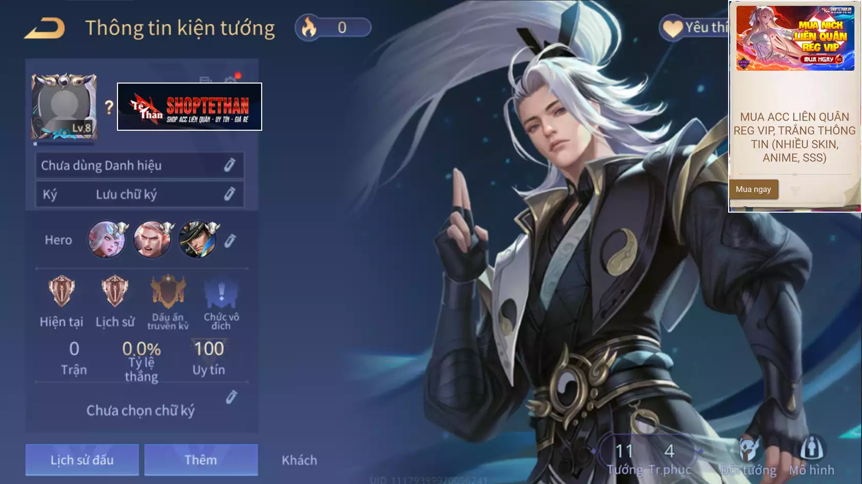 (SALE TẾT) ACC REG: Tulen chí tôn kiếm tiên, trắng thông tin